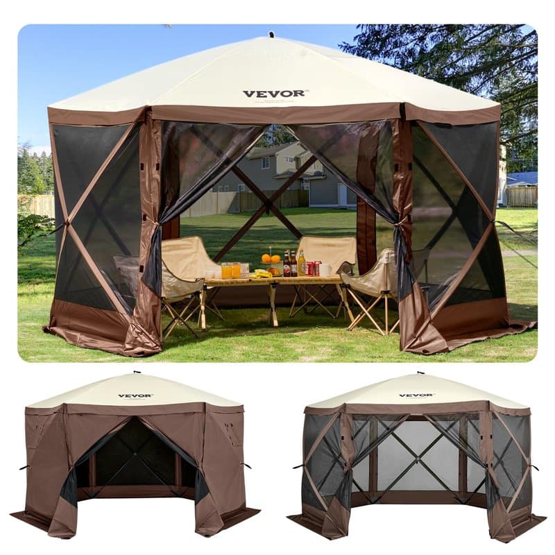 VEVOR Tente d'abri de Camping Pop-up, 3,05 m x 3,05 m, Pare-Soleil à 6 côtés fenêtres en Maille, Sac de Transport Portable, piqu