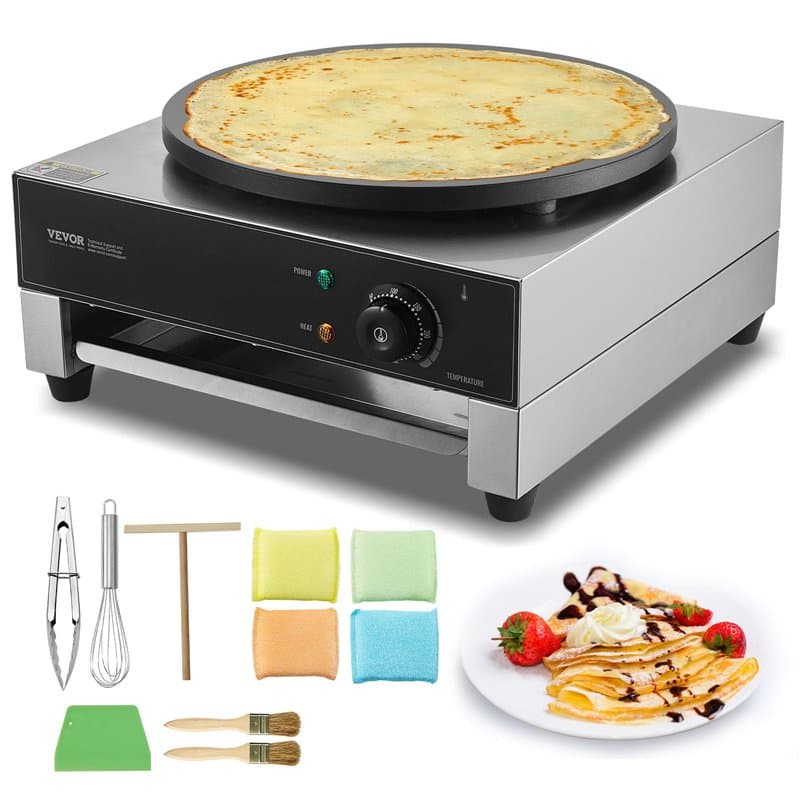 VEVOR Crêpière Électrique 40 cm, Appareil à Crêpes Commercial, Machine à Crêpes Antiadhésive, Plaque Chauffante à Crêpes Plate,