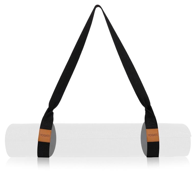 YOGATI Sangle de transport de yoga noir - Réglable, en coton durable, léger - Idéal pour le rangement du tapis de yoga et les ét