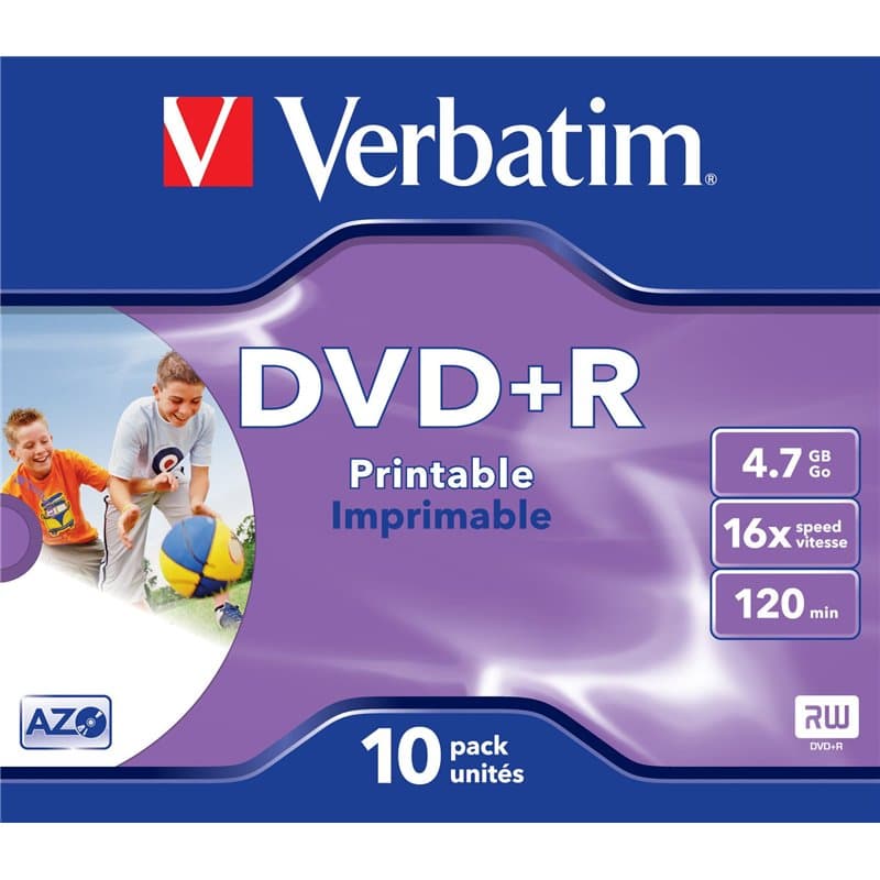 Verbatim Lot de 10 DVD + R, imprimables avec imprimante à Jet d’Encre, ID Brand, 4,7 Go