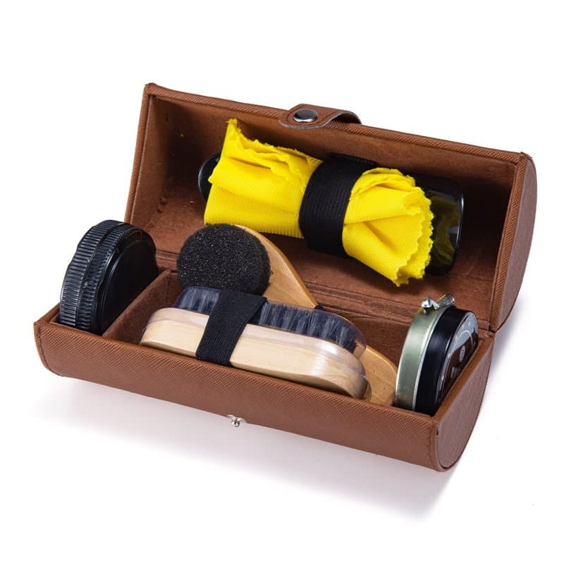 YUET Kit De Cirage Chaussure Noir Nettoyage De Chaussures Pour Cuir Marron Et Avec Brosse De Polissage, Étui De Voyage En Crin D