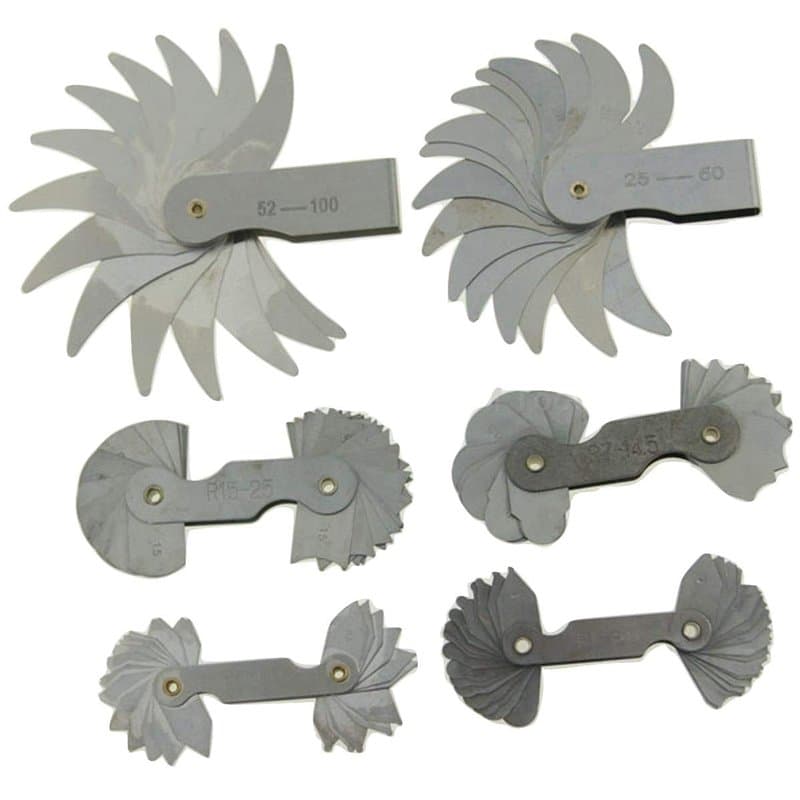 KATSU Jauge de rayon en métal 6 Pièces R0.3-1.5 / R1-6.5 / R7-14.5 / R15-25 / R25-50 / R52-100 Ingénieurs outil de mesure concav