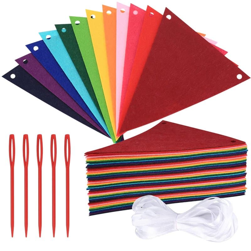 60 Pièces Guirlandes de Drapeaux Feutre Colorée, Fanions Banderole, Bunting de Partie Drapeau pour Mariage Fête Anniversaire Jar