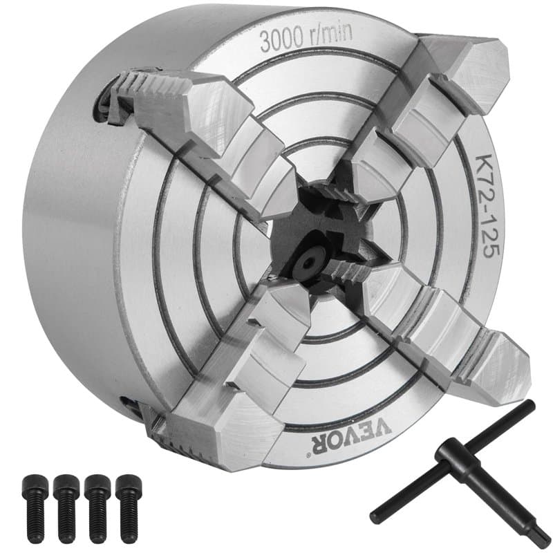 Mophorn Mandrin de Tour à Mâchoire K72-125, Mandrin de Tour Accessoires pour perceuses, Avec 1 x clé en T, Mandrin de Tour à 4 m