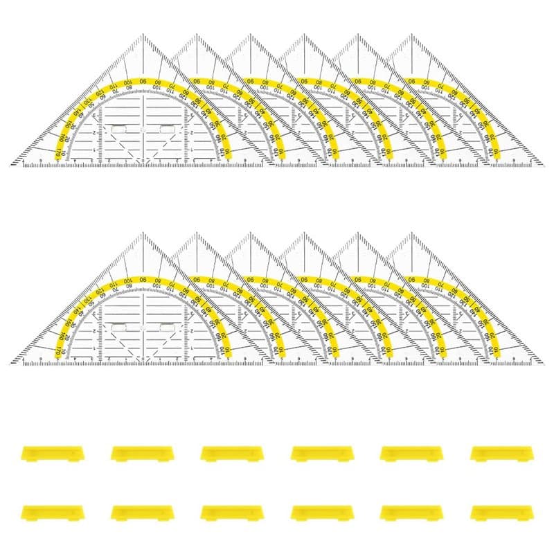 ADERTOS Equerre Ecole Rapporteur 12PCS Règle Equerre Rapporteur 2 en 1 Equerre de Géométrie Hypoténuse Kit Geometrie Triangle Eq