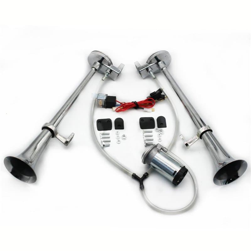 YIYIDA Klaxon d'Air Chrome Zinc 165db Pour Voiture, Camion, Yacht - Trompette Haute et Basse 12V Argent