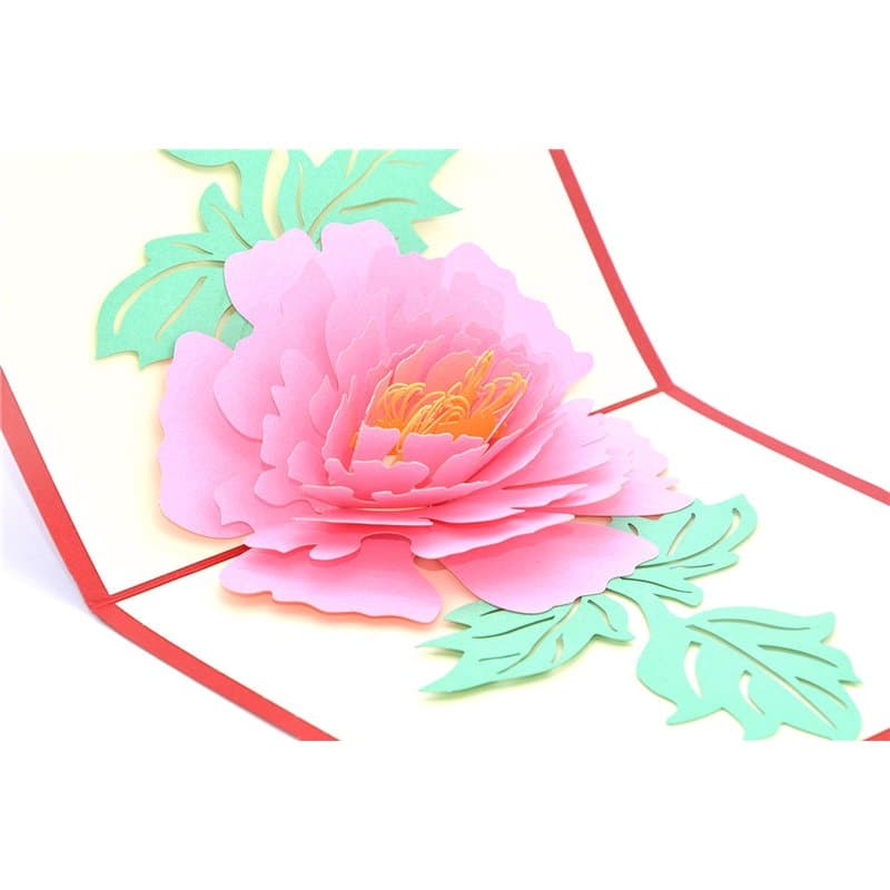 Medigy Carte d'Anniversaire Faite à Main 3D Pop Up Kirigami Creux Fleur de pivoine Pliable Carte Postale de Voeux pour Anniversa