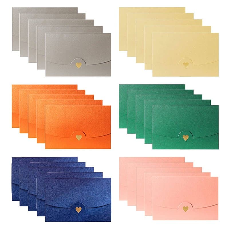 Enveloppe Carte Cadeau, 30 Pcs Enveloppe Invitation Mariage, Enveloppe Carte Postale Couleur, Mini Enveloppes Coeur, Papier Perl
