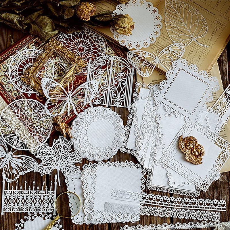 Papier Dentelle Deco, 40 Pcs Papier Dentelle Scrapbooking, Papier Décoratif Ajouré, Papier Découpé en Dentelle Creuse, Motif Pap