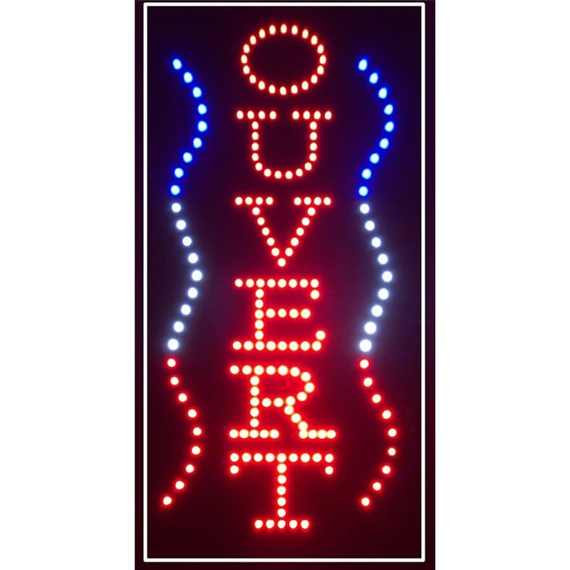 Enseigne lumineuse à LED OUVERT (vertical) Rouge/bleu/blanc 60x30x2.5cm