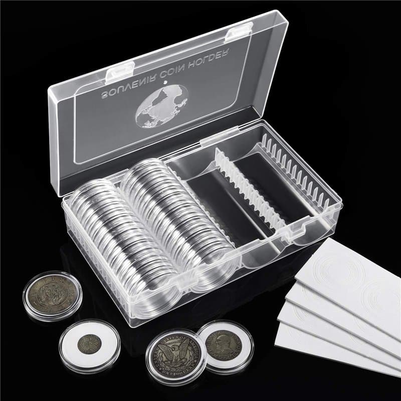 MUROAD Lot de 60 capsules de pièces de monnaie de 41 mm avec joint en mousse, boîte de rangement pour collection