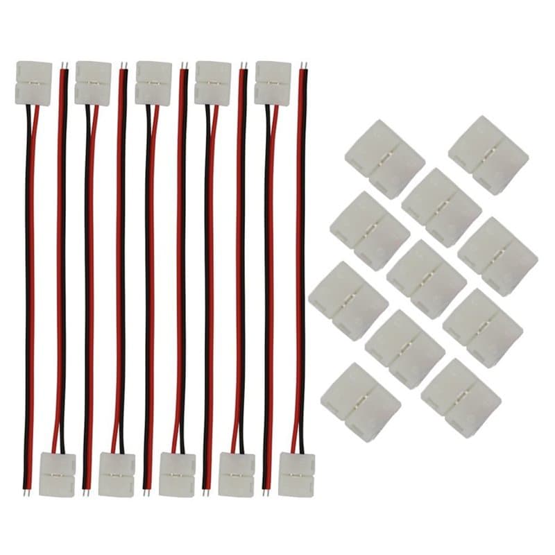 CESFONJER Lot 20 connecteurs pour bande lumineuse LED comprenant un fil connexion sans soudure LED à 2 broches 8 mm large, un co