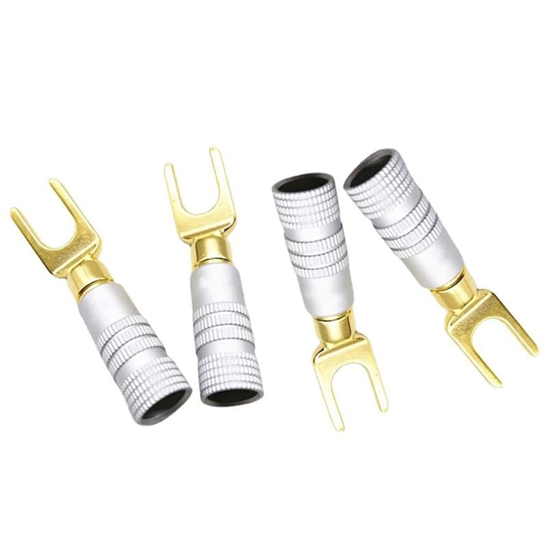 WANGCL Lot de 4 Connecteurs à Cosse en Y - Fiche à Fourche à 45 Degrés pour Fil de Haut-Parleur - Connecteur Jack Audio en Cuivr