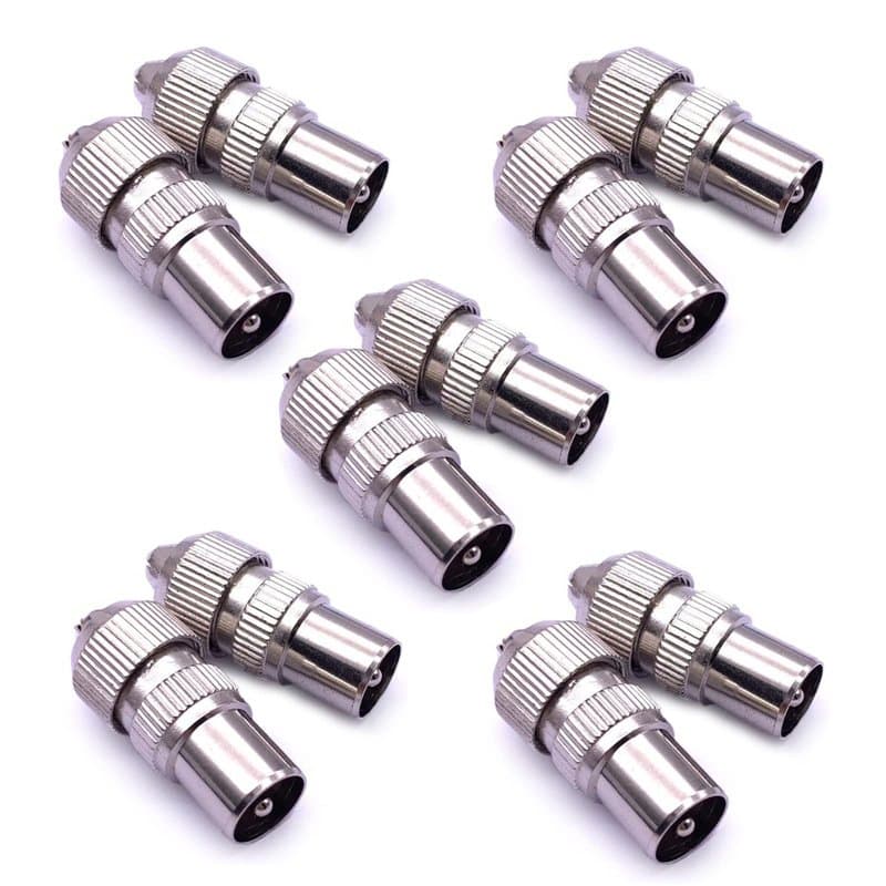WANGCL Lot de 10 fiches coaxiales en métal pour antenne TV, 5 x femelles et 5 x mâles pour antenne TV, connecteurs coaxiaux/coax