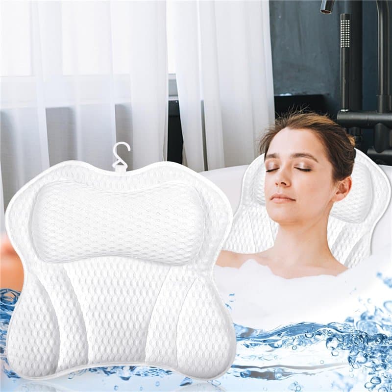 Purpledi Coussins de Bain, Coussin Baignoire 4D avec 6 Ventouses Antidérapant et Puissantes pour Oreiller Spa, Jacuzzi, Bain à R