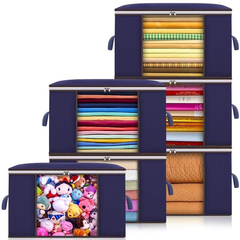 MAISITOO Lot de 6 Sacs de Rangement pour Vêtements, 90L Sac de Rangement pour Couette, Non-Tissé Sac de Rangement Sous Lit avec