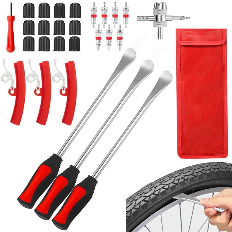 BBLTIFF 28 Pcs Outil Levier De Pneu, Outil de Montage de Pneus, DéMonte Pneus Moto Manuels avec 3 Jantes Protecteurs Roue Cuillè