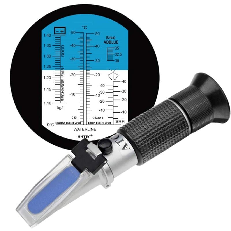 HHTEC 4-In-1 réfractomètre antigel éthylène glycol, propylène glycol, pour le point de congélation de l'eau de refroidissement,