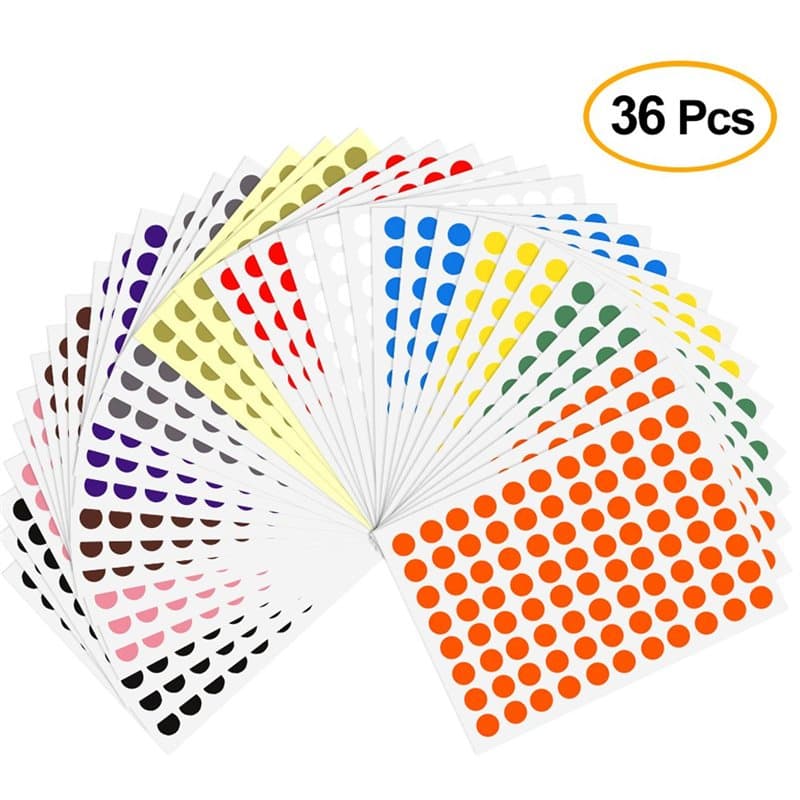 Kuuqa 36 Feuilles 8mm Couleur Codage Étiquettes Petit Point Ronde Autocollants Sticky Marquage Étiquettes (3168 Points)