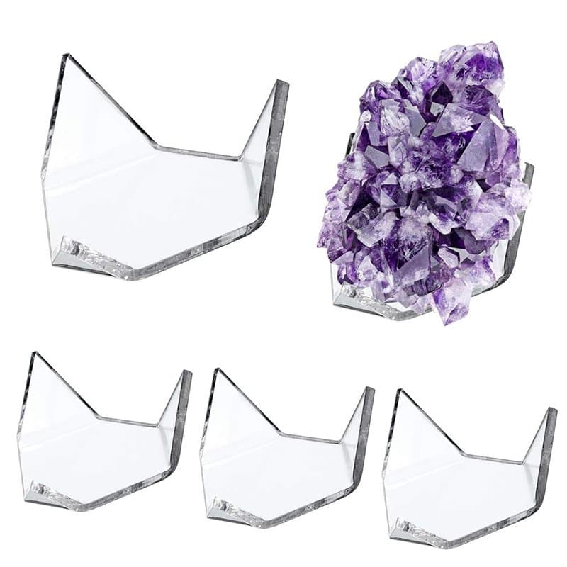 SUMNACON Lot de 5 présentoirs triangulaires en acrylique transparent - Géode - Agate minérale - Corail fossile - Taille M