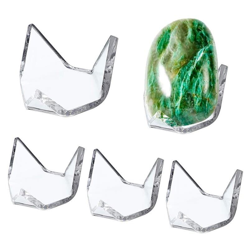 SUMNACON Lot de 5 présentoirs triangulaires en acrylique transparent avec géode et agate minérale, corail fossile, petit
