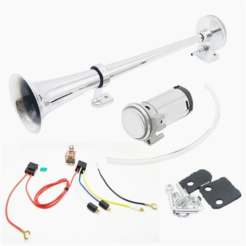 Dhuille Avertisseur pneumatique de 45 cm avec klaxon de 12 V 150 dB et compresseur - En zinc chromé - Pour tout véhicule 12 V, c
