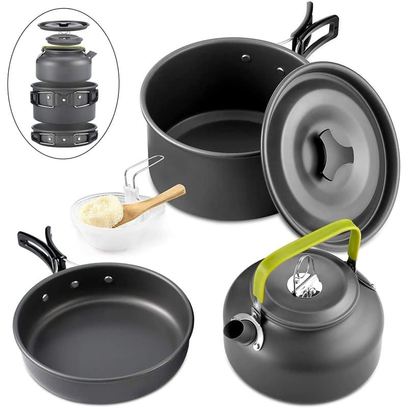 Queta Batterie de Cuisine 10 pièces pour Pique-Nique, Camping, Randonnée, Barbecue, Casseroles de Camping Pliables, Certifiées F
