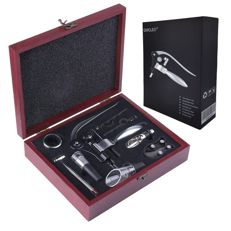GWCLEO Tire Bouchon, Luxe Ouvre Bouteille Levier avec Boite Cadeau, Ensembles d'accessoires pour vin avec Coupe-Capsule,Aérateur