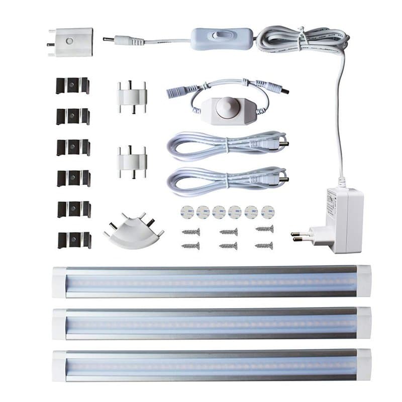 LAMPAOUS Lampe de Placard cuisine Barre ruban led lumière encastré Dimmable 4W*3 Blanc naturel 4000K 12V DC pour Cabinet/Miroir/