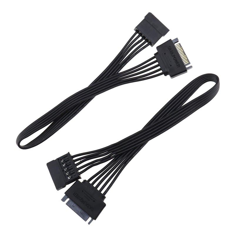 YINETTECH Lot de 2 câbles d'extension d'alimentation SATA, 15 broches mâle vers femelle, câble de disque dur 30 cm, 18 AWG pour