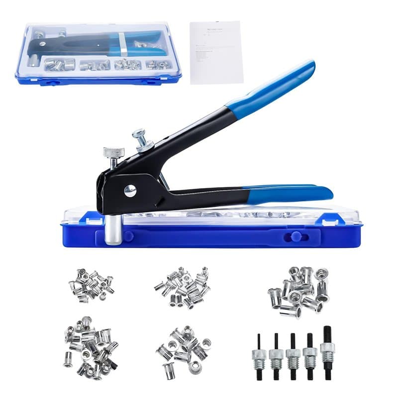 FreeTec 86pcs Pince à Insert Fileté, M3 M4 M5 M6 M8 Pince a Sertir Ecrou, Pince Écrou a Riveter et 5 Mandrins, Outil a Insert Fi