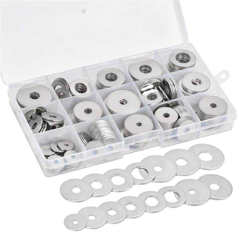 225pcs Rondelles Plates en 304 Acier Inoxydable M3 M4 M5 M6 M8 M10 M12 Assortiment de Rondelle Plate,Ensembles d'Outils à Main p