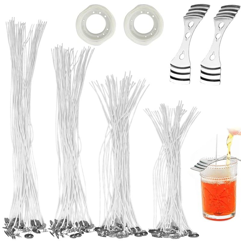MèChe Bougie, 100 Pcs MèChes De Bougie Naturelles, 25/30/35/40cm avec 2 Supports Fixes en Acier Inoxydable, 200 Pastilles Autoco