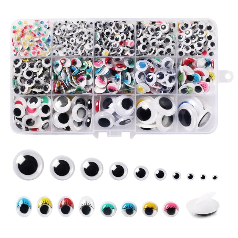 CraftWerk Lot de 1 500 Yeux Mobiles Autocollants - Yeux Mobiles Auto-adhésif - pour Bricolage, Scrapbooking et projets de Bricol