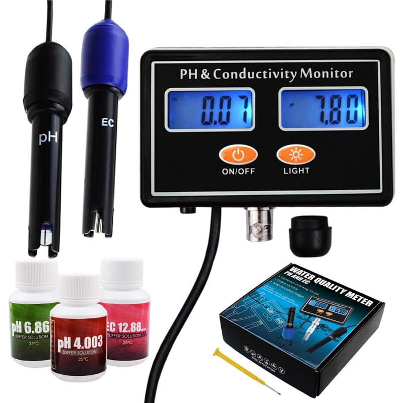 pH/EC Conductivité Mètre avec ATC Eau Qualité Testeur 0.0-14.0pH / 0~19.99ms/cm Aquarium, Hydroponique Outil