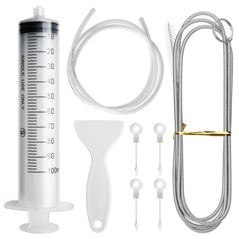 8 Kit d'Outil de Nettoyage de Réfrigérateur, Flexible Brosse de Nettoyage + Tuyau PVC 1.55m + Pelle de Dégivrage + Seringue de 1