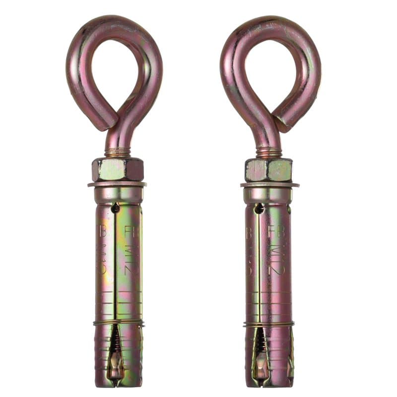 YoiYee Lot de 2 boulons d'ancrage à œillet M12 x 90 mm avec écrou hexagonal, en acier zingué jaune avec anneau pour fixation rob