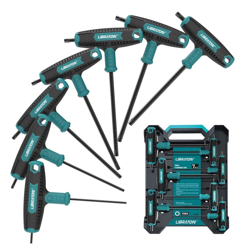 LIBRATON Tournevis à poignée en T, Jeu de 7 Tournevis Torx en T, Duplex Grip Clés TORX T10 A T40 avec boîte de rangement