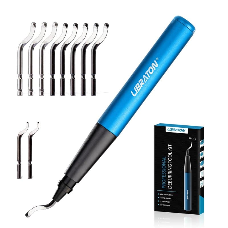 Libraton Ebavureur Outil D'ébavurage, Ebavurage Manuel avec 11 Lames en Acier Rapide, 360 Degrés Rotatif Burr Remover, Kit Debur