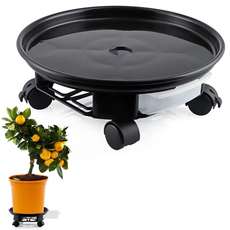 Skelang Support de pot de fleurs à roues, 33cm support roulant plantes, support pour plante avec récipient d'eau pour le jardin,