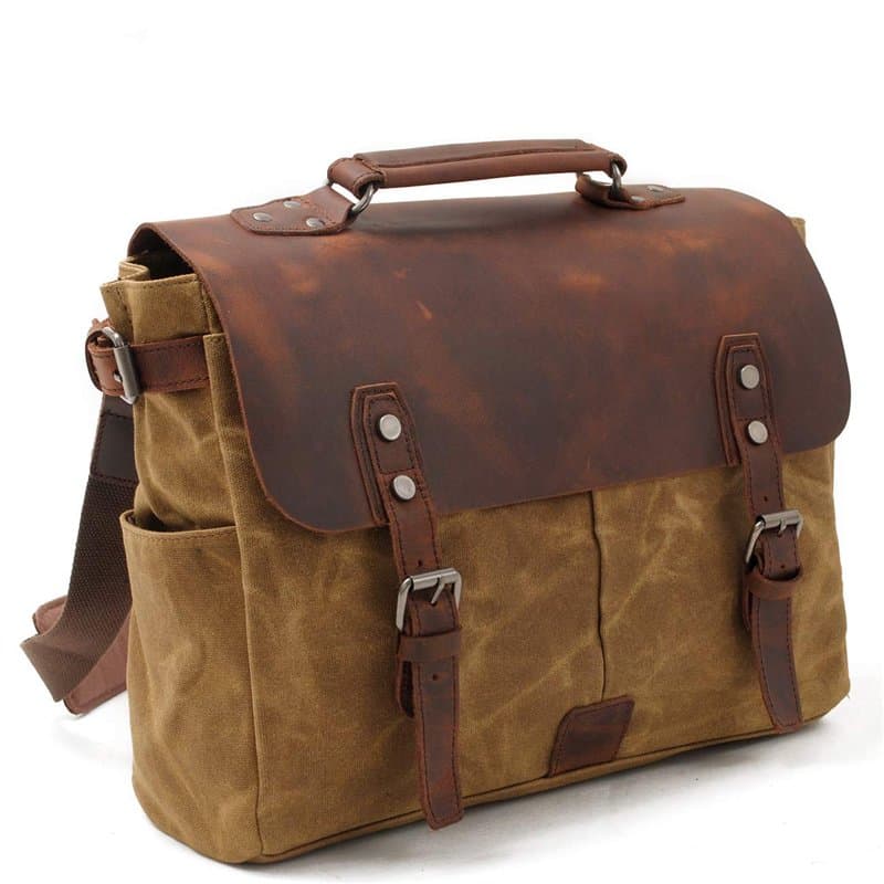 KEREITH les hommes est sac de coursier sac de toile imperméable ciré cuir vintage ordinateur toile cartable épaule mallette à us
