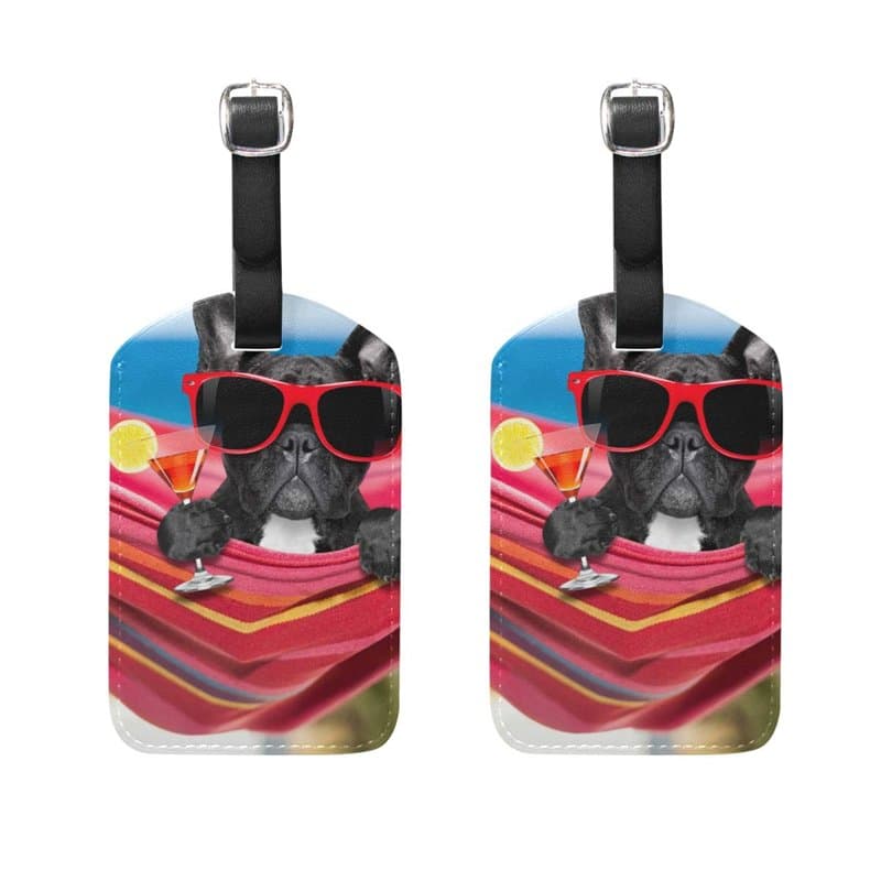 Richugui Étiquette de bagage en cuir synthétique avec motif lunettes de soleil et chiot avec étiquette d'adresse, étiquette d'id