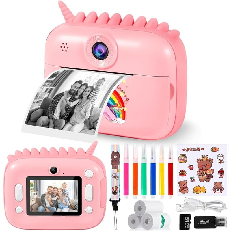 Appareil Photo Numérique Instantané,avec Papier d'impression & Carte TF 32G, Caméra Vidéo avec Stylos Colorés pour Le Bricolage,