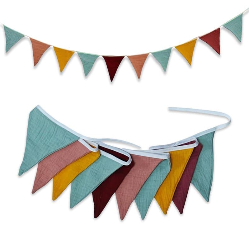 Guirlande de Fanions pour Chambre d'enfant, 2,36m Double Face Coton Guirlande Fanions Tissus Guirlande lit Cabane Décoration Mur