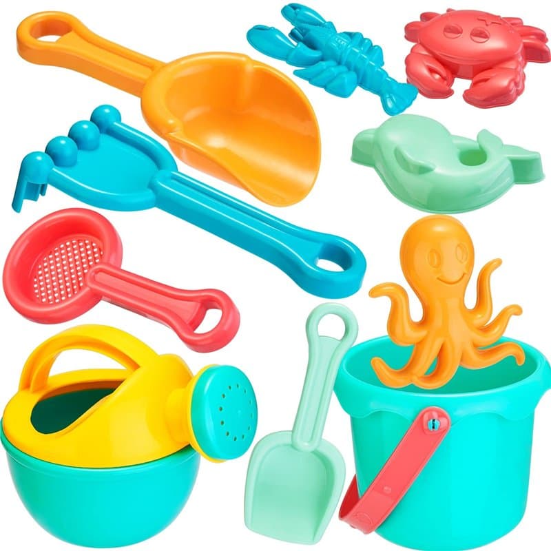 Lubibi Jouets de Plage pour Enfants, 10Pcs Jouets de Sable Château, moules pour Animaux, Seau, arrosoir, Pelle Outil de Sable Ki