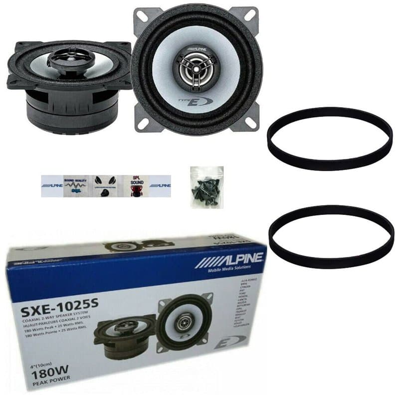 KIT Set pour Alpine SXE-1025S 2 Haut-parleurs 2 Voies coaxiales 10 cm 100 mm 4", 25 Watts rms et 180 Watts Max pour caissons Sta
