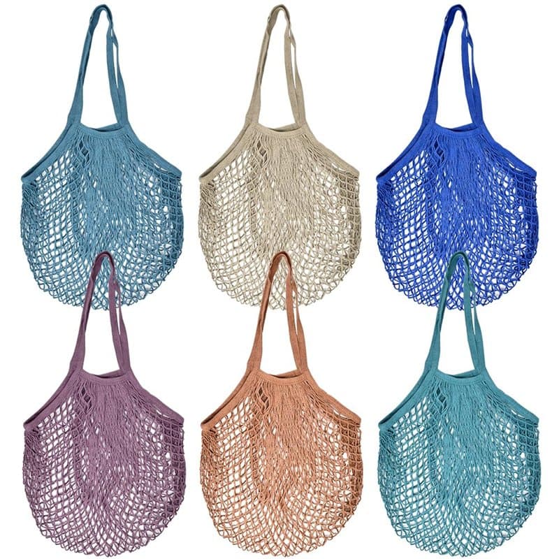 NAROSEBE 6 Pcs Sacs de Courses en Maille, Filet Provision en Maille 60x30 cm, Filet de Courses en Coton avec Longue Poignée, Sac