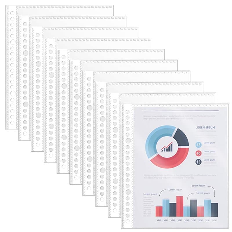 NAROSEBE 200 Pcs Pochette Plastique A5, Pochettes Transparentes Perforées 20 Trous, Feuilles Transparentes Classeur A5 21,5x15,5