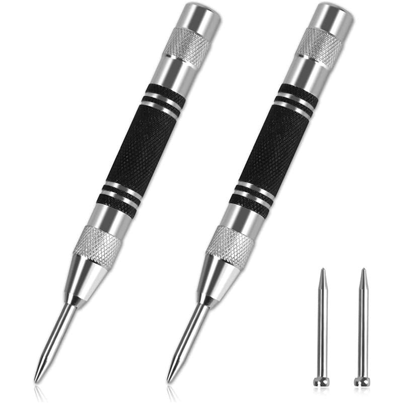 WUGU 2 pièces Pointeau Automatique,128mm Pointeau Automatique Impact Réglable,Poinçons Centraux à Ressort,Livré avec 2 têtes de