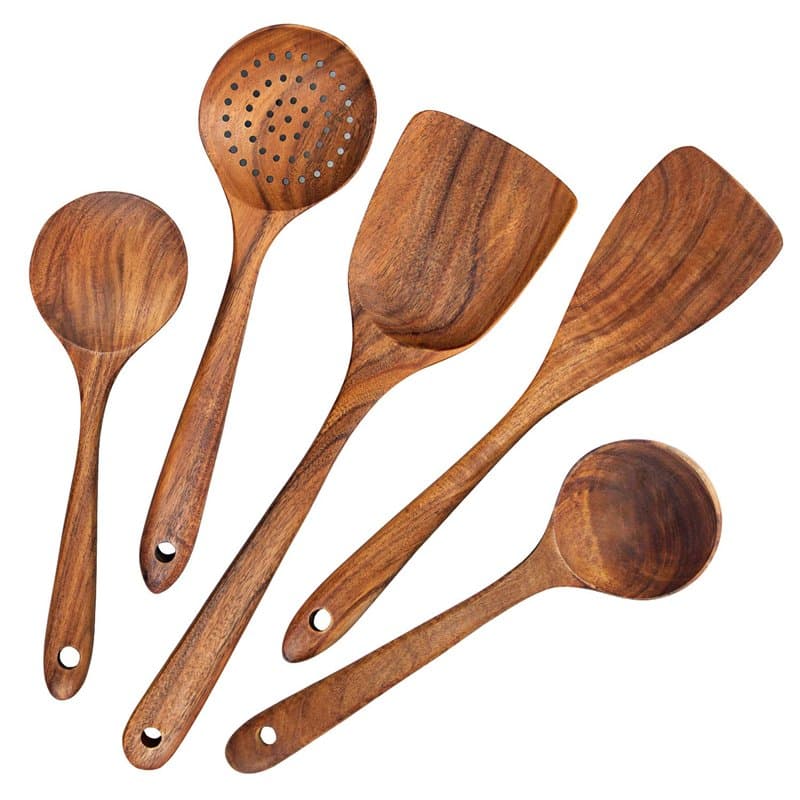 AOOSY Ustensiles de Cuisine,5 pcs Ensemble d'ustensiles de cuisine japonais en bois Outils Ensembles d'ustensiles résistant à la
